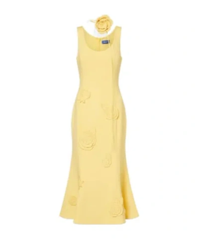 Leo Emily Floral-appliqué Midi Dress In Yellow
