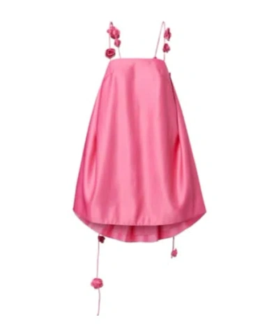 Leo Fiona Floral-appliqué Satin Minidress In Pink