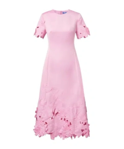 Leo Floral-appliqué Embroidered Cocktail Dress In Pink