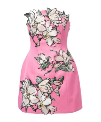Leo Floral-appliqué Embroidered Minidress In Pink