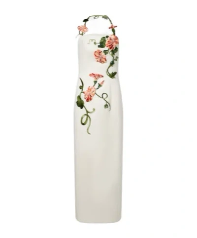 Leo Floral-appliqué Halterneck Gown In Neutral