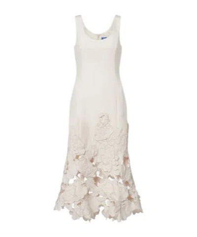 Leo Floral-appliqué Midi Dress In White