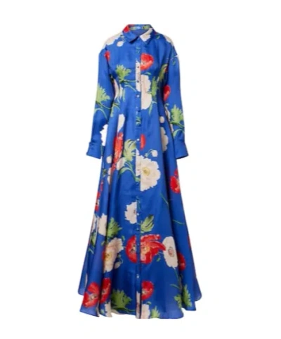 Leo Josephine Floral Silk Gown In Blue