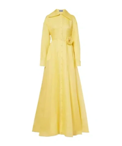 Leo Josephine Floral Silk Gown In Yellow
