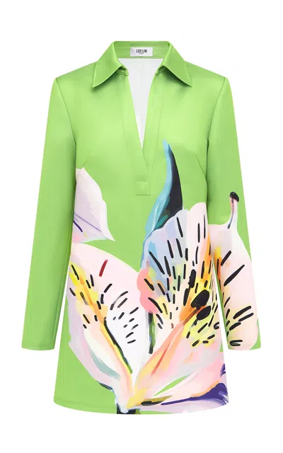 Leo Lin Acacia Crepe Mini Polo Dress In Green