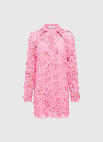 Leo Lin Acacia Lace Shirt Mini Dress - Bubblegum In Pink