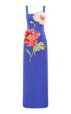 Leo Lin Adelina Flower-appliquéd Maxi Dress In Blue