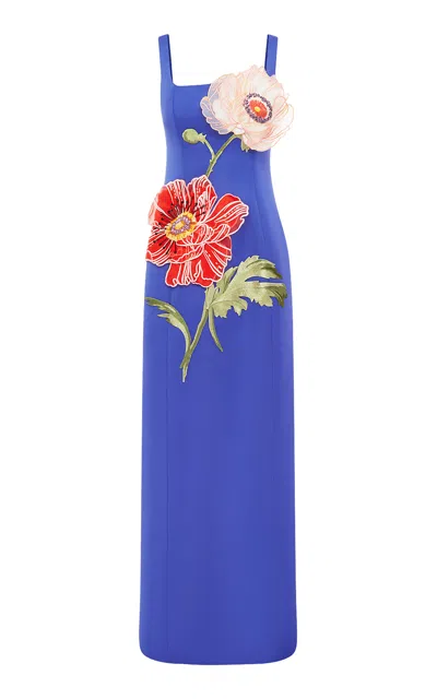 Leo Lin Adelina Flower-appliquéd Maxi Dress In Blue