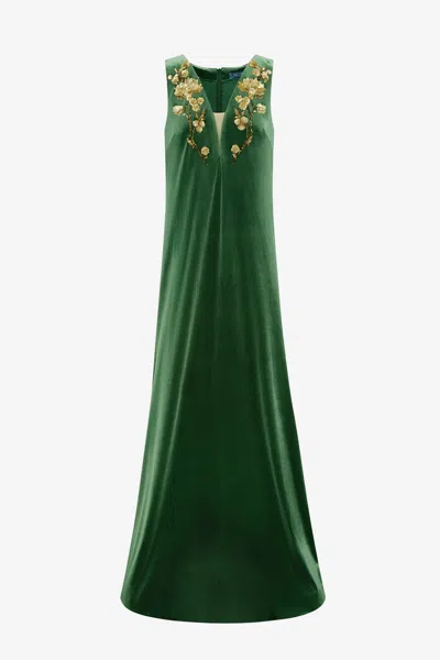 Leo Lin Agathy Velvet Embellished Gown - Forest In Green