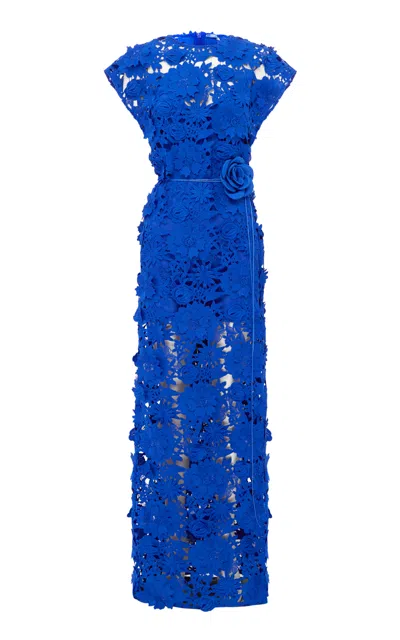 Leo Lin Alena Rosette Lace Maxi Dress In Blue