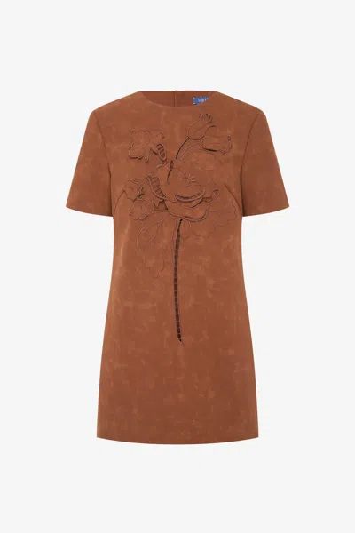 Leo Lin Alexa Appliqué Vegan Suede Tshirt Mini Dress - Chestnut In Brown