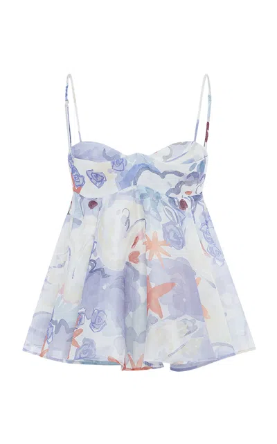 Leo Lin Alexis Linen-blend Top In Blue