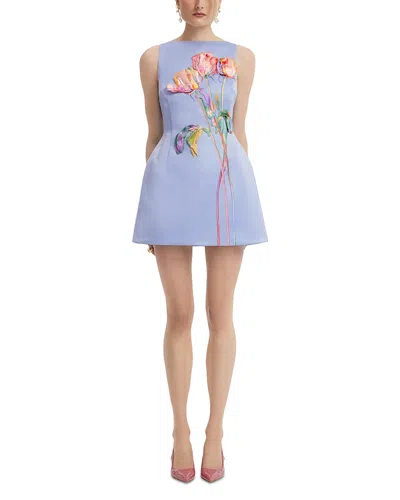 Leo Lin Ali Embroidered Boat Neck Mini Dress In Blue