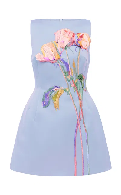 Leo Lin Ali Embroidered Boat Neck Mini Dress - Rose In Periwinkle In Blue