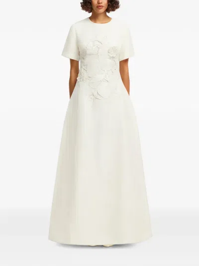 Leo Lin Alice Floral-appliqué Short-sleeve Maxi Dress In White