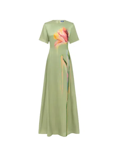 Leo Lin Alice Tulip-print Maxi Dress In Green