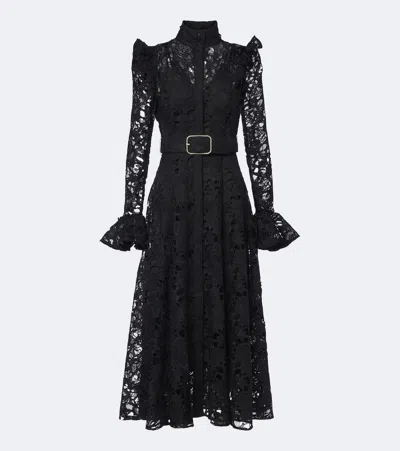 Leo Lin Aliyah Belted Guipure Lace Midi Dress In Black