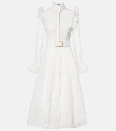 Leo Lin Aliyah Belted Lace Midi Dress In White