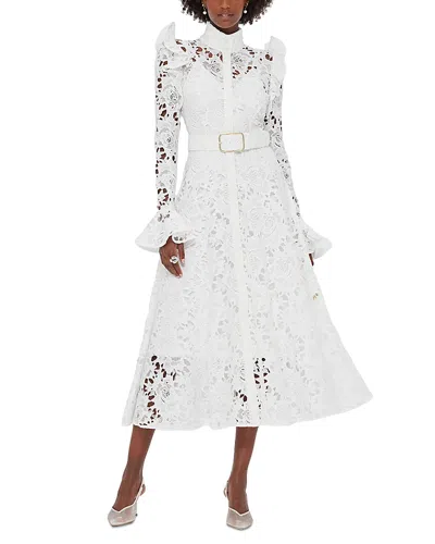 Leo Lin Aliyah Lace Belted Midi Dress In Snow