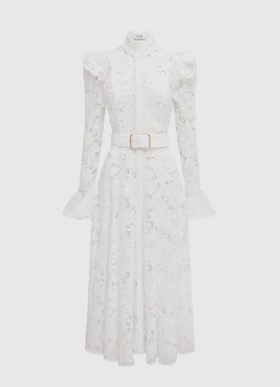 Leo Lin Aliyah Lace Butterfly Sleeve Midi Dress - Snow In White
