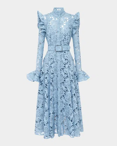 Leo Lin Aliyah Lace Butterfly-sleeve Midi Dress In Powder Blue