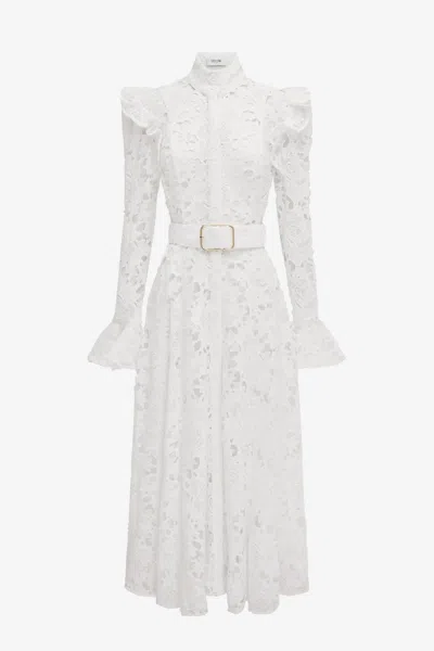 Leo Lin Aliyah Lace Butterfly Sleeve Midi Dress - Snow In White