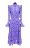 Leo Lin Aliyah Ruffled Guipure Lace Midi Dress In Purple