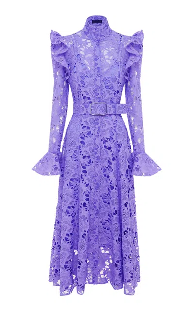 Leo Lin Aliyah Ruffled Guipure Lace Midi Dress In Purple
