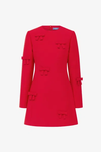 Leo Lin Aliza Bow Long Sleeve Mini Dress - Vermilion In Red