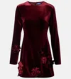Leo Lin Aliza Floral-appliqué Velvet Minidress In Burgundy