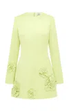 Leo Lin Aliza Floral-appliquéd Crepe Mini Dress In Lime Green