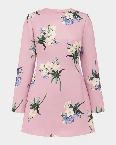 Leo Lin Aliza Long Sleeve Mini Dress Bouquet Print In Pastel Pink