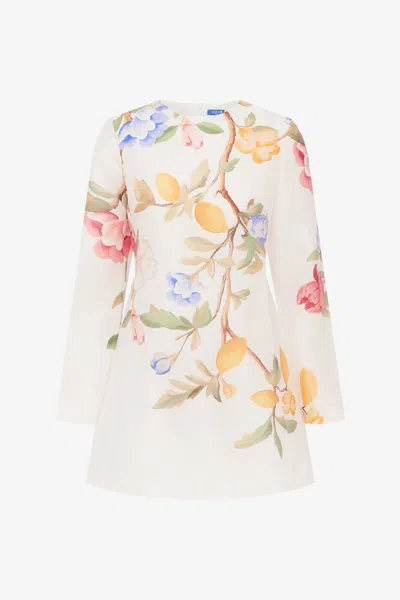 Leo Lin Aliza Long Sleeve Mini Dress - Lemon Vine Print In Snow