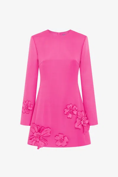 Leo Lin Aliza Long Sleeve Petal Mini Dress - Hot Pink