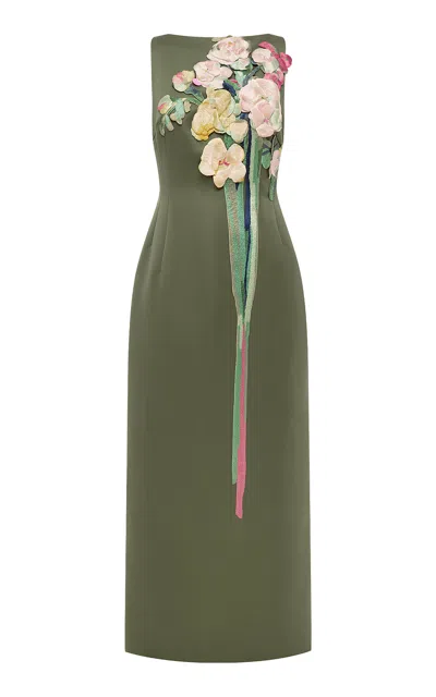 Leo Lin Althea Embroidered Maxi Dress - Reverie Print In Olive In Green