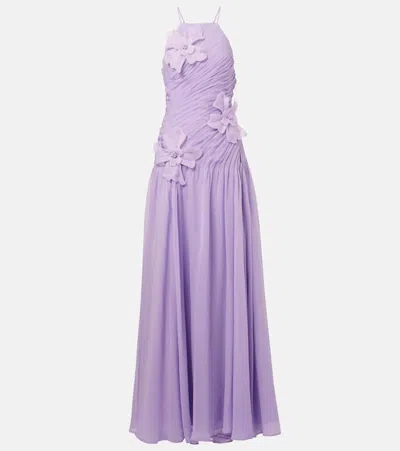 Leo Lin Amaya Floral-appliqué Gathered Gown