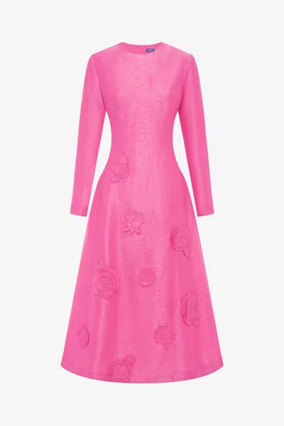 Leo Lin Amira Long Sleeve Petal Midi Dress - Fuchsia