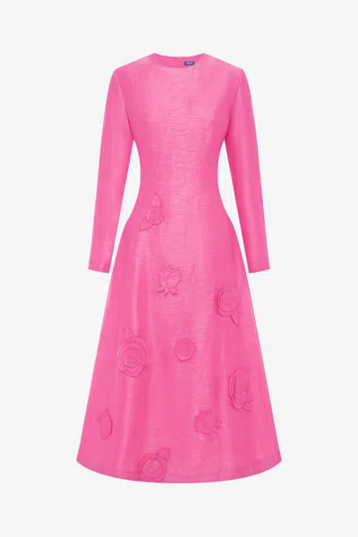 Leo Lin Amira Long Sleeve Petal Midi Dress - Fuchsia In Pink