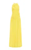 Leo Lin Amya Flower-appliquéd Gown In Yellow