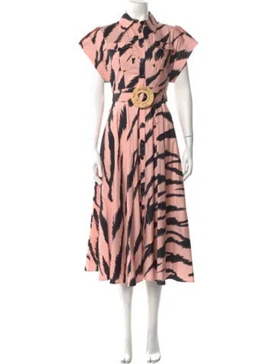 Pre-owned Leo Lin Animal Print Midi Length Dress In Pink