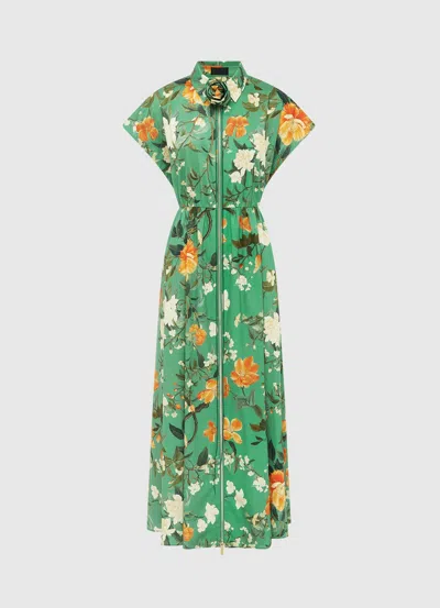 Leo Lin Anita Shirt Midi Dress - Camelia Print In Green