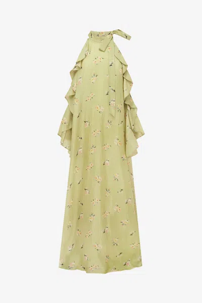 Leo Lin Anne Ruffled Maxi Dress - Pistachio Rose Print In Green