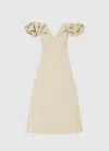 Leo Lin Annie Off Shoulder Frill Midi Dress - Champagne In Neutral