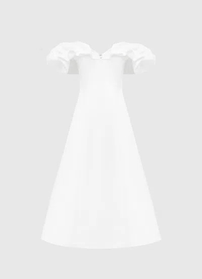 Leo Lin Annie Off Shoulder Frill Midi Dress - Snow In White