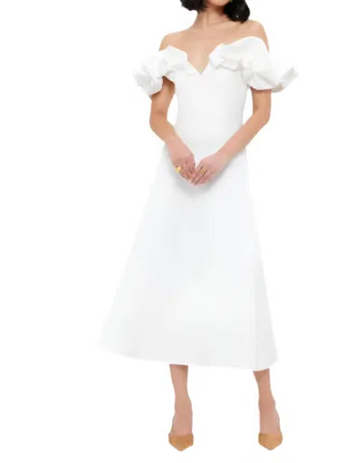 Leo Lin Annie Off Shoulder Frill Midi Dress In White