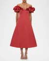 Leo Lin Annie Off-shoulder Ruffle Midi Dress In Mulberry