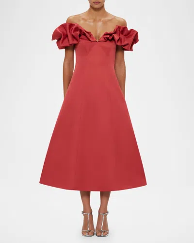 Leo Lin Annie Off-shoulder Ruffle Midi Dress In Mulberry