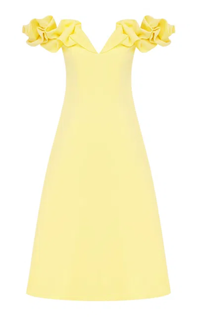 Leo Lin Annie Ruffled Off-the-shoulder Crepe Midi Dress In Yellow