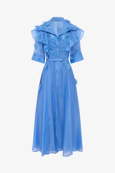 LEO LIN ANYA PETAL MIDI DRESS - AZURE