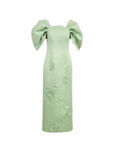 Leo Lin Arabella Floral-appliqué Dress In Green